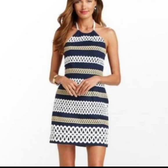 Navy Nautical Cambrey Dress - Picture 1 of 7
